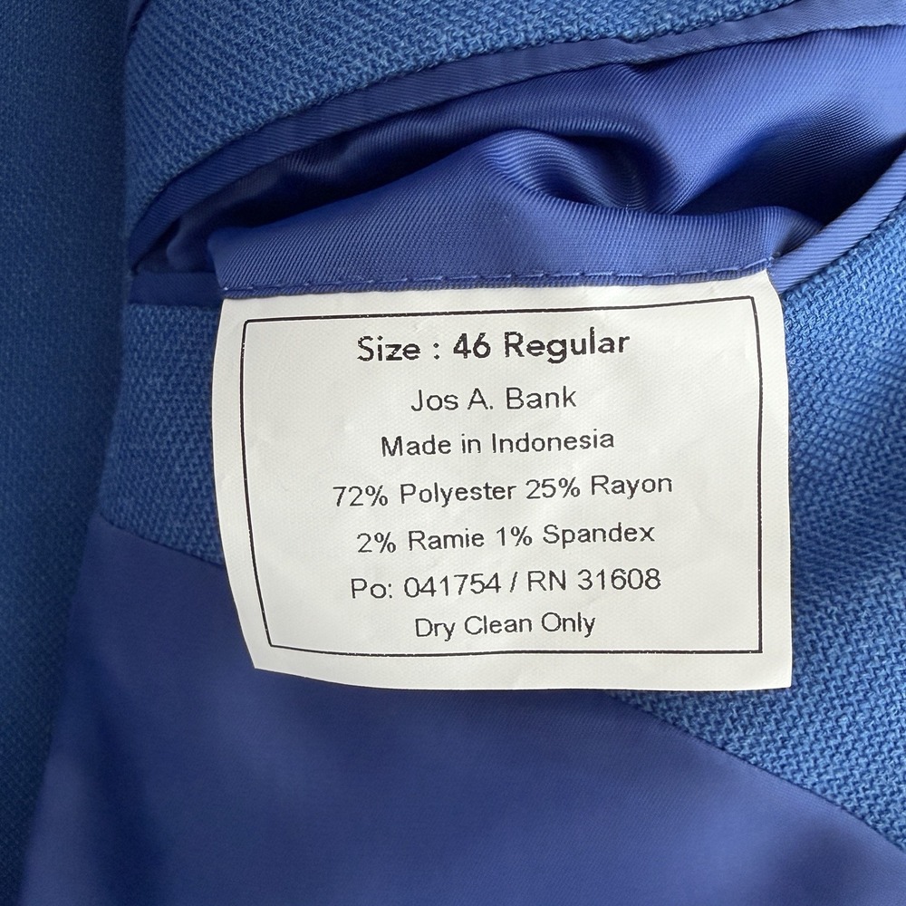 Jos A Bank Blazer Mens 46R Blue Stretch Tailored Fit Sport Coat Dinner Jacket - Picture 9 of 15